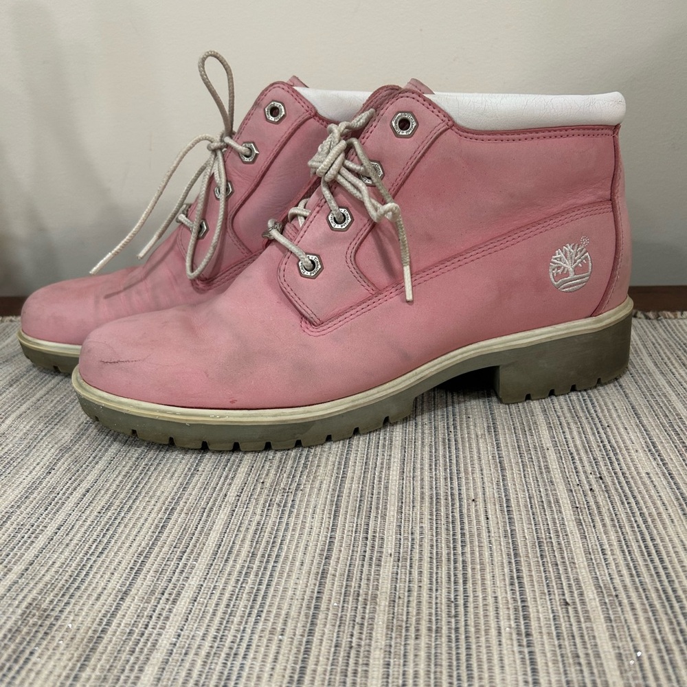 Timberland Pink and White High-Top boots